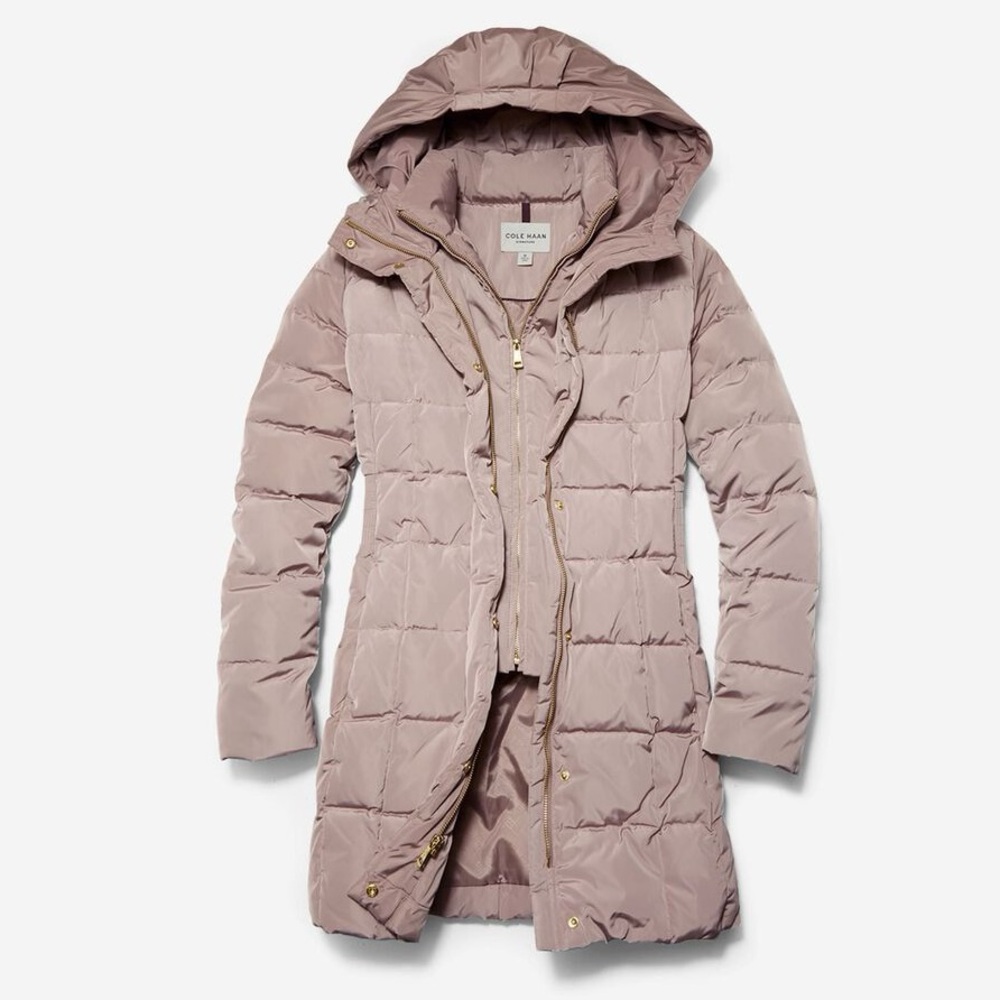 Cole Haan Women's 32" Signature Hooded Taffeta Down Coat